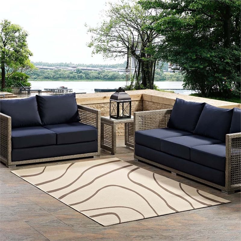 Modway Surge 5' x 8' Swirl Abstract Area Rug in Beige