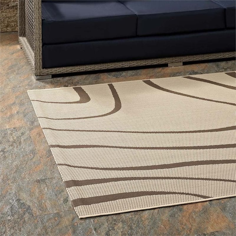 Modway Surge 5' x 8' Swirl Abstract Area Rug in Beige
