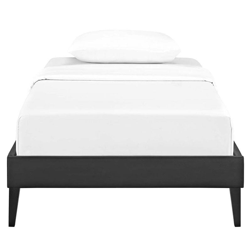 Tessie Vinyl Twin Bed Frame with Squared Tapered Legs in Black