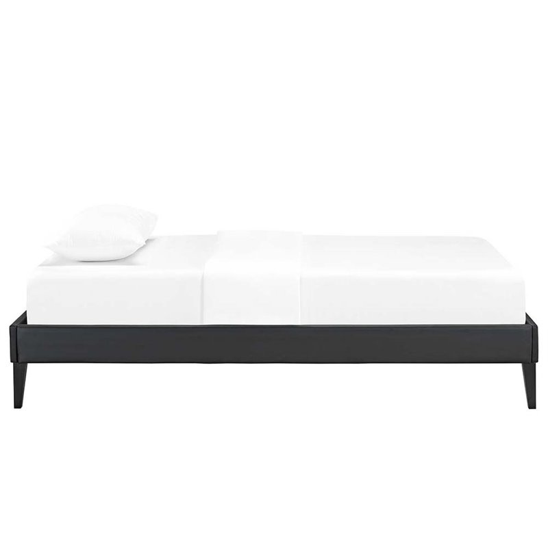 Tessie Vinyl Twin Bed Frame with Squared Tapered Legs in Black