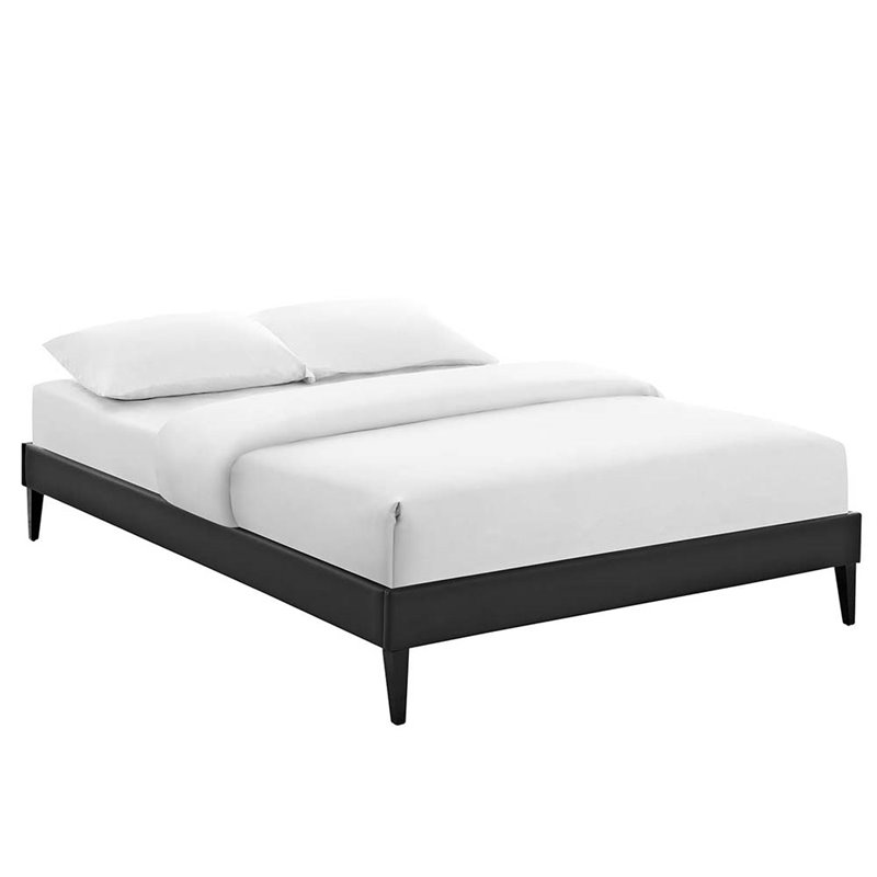 Modway Tessie Full Vinyl Bed Frame with Squared Tapered Legs in Black