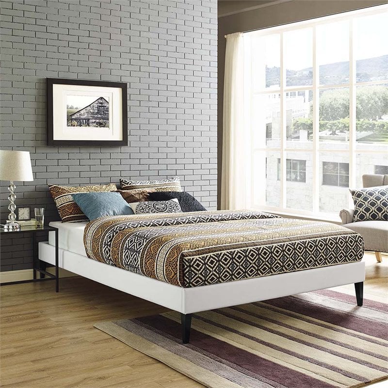 Modway Tessie Queen Vinyl Bed Frame with Squared Tapered Legs in White
