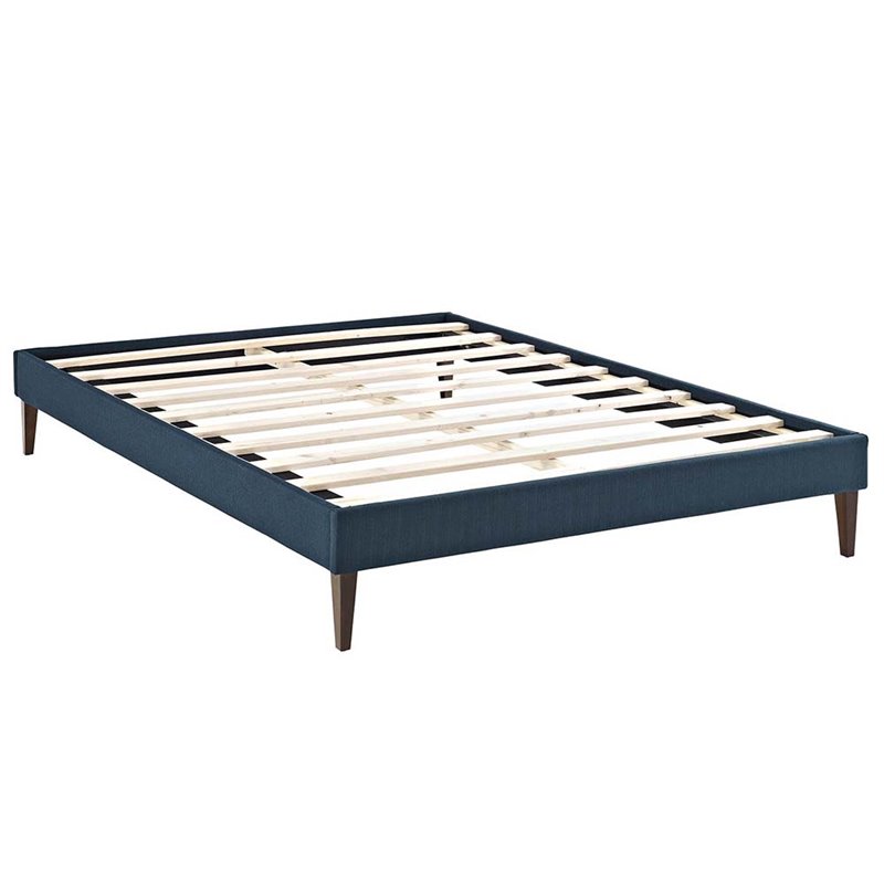 tessie fabric full bed frame with squared tapered legs in azure