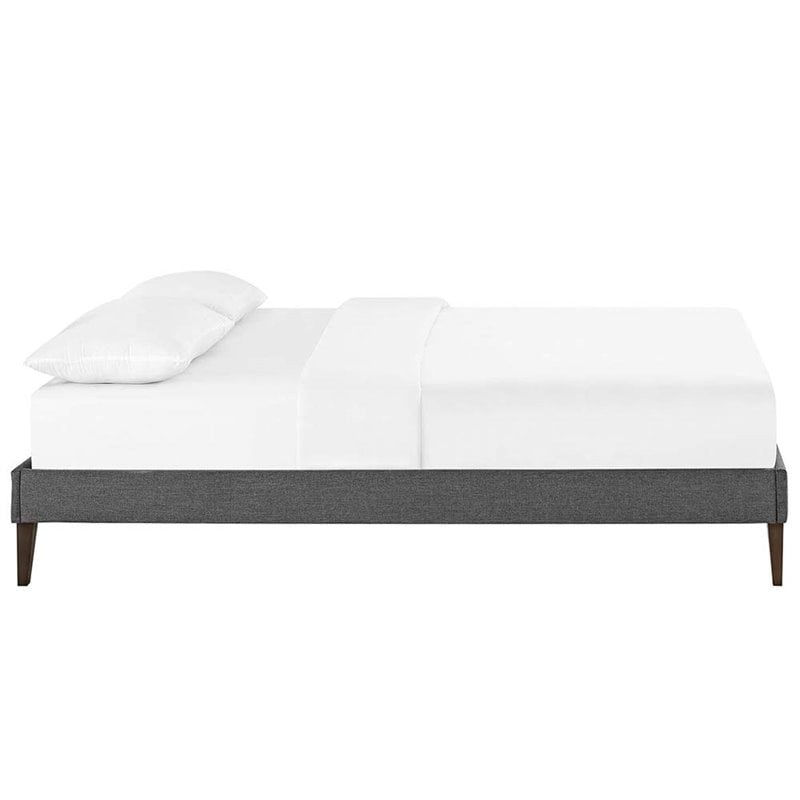Modway Tessie Queen Polyester Fabric Bed Frame with Squared Tapered Legs in Gray