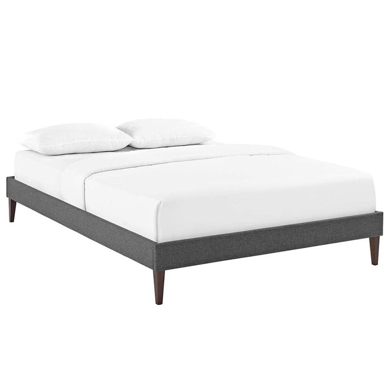 Modway Tessie Queen Polyester Fabric Bed Frame with Squared Tapered Legs in Gray