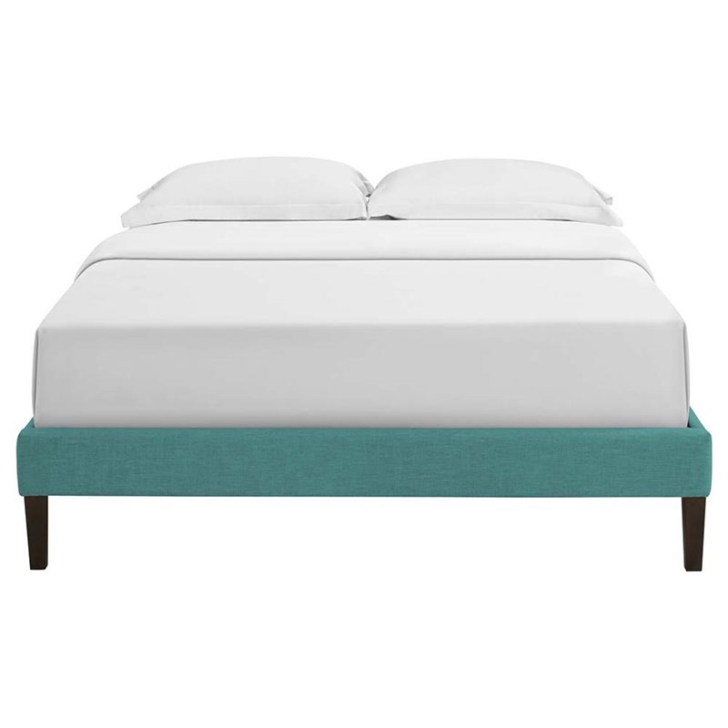 Modway Tessie Full Polyester Fabric Bed Frame with Squared Tapered Legs in Teal