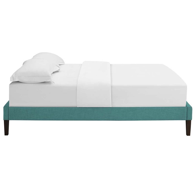 Modway Tessie Full Polyester Fabric Bed Frame with Squared Tapered Legs in Teal