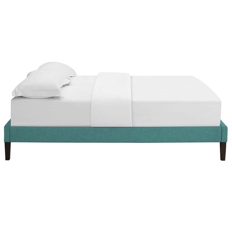 Modway Tessie King Polyester Fabric Bed Frame with Squared Tapered Legs in Teal