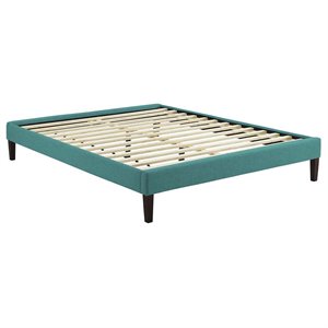 Modway Tessie King Polyester Fabric Bed Frame with Squared Tapered Legs in Teal
