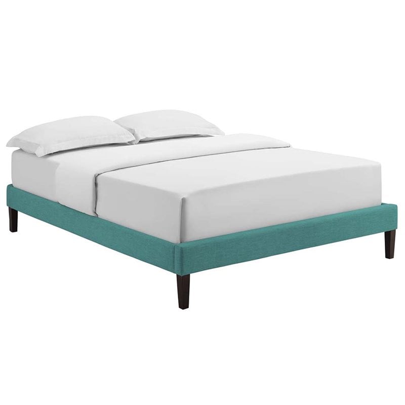 Modway Tessie King Polyester Fabric Bed Frame with Squared Tapered Legs in Teal