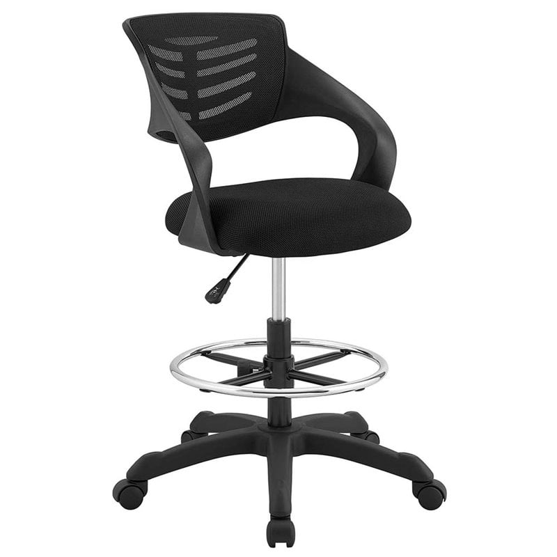 Modway Thrive Ergonomic Adjustable Swivel Mesh Fabric Drafting Chair in Black