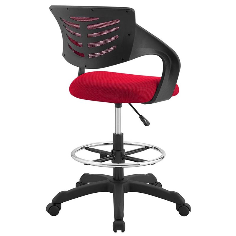 Modway Thrive Ergonomic Adjustable Swivel Mesh Fabric Drafting Chair in Red