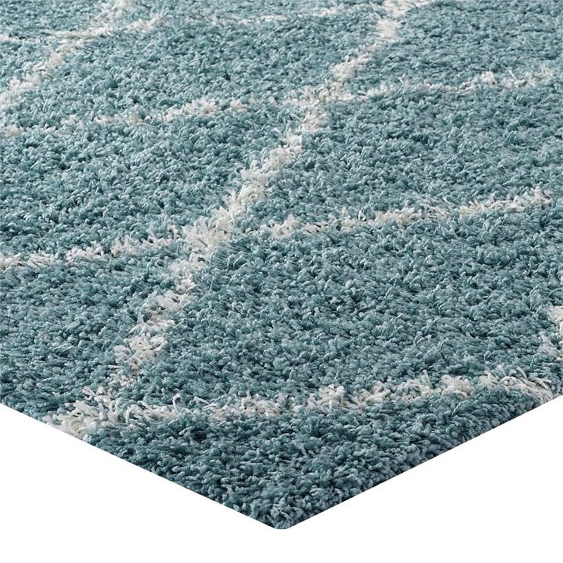 Modway Toryn 5' x 8' Diamond Lattice Shag Area Rug in Blue and Ivory