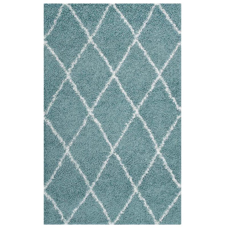 Modway Toryn 5' x 8' Diamond Lattice Shag Area Rug in Blue and Ivory