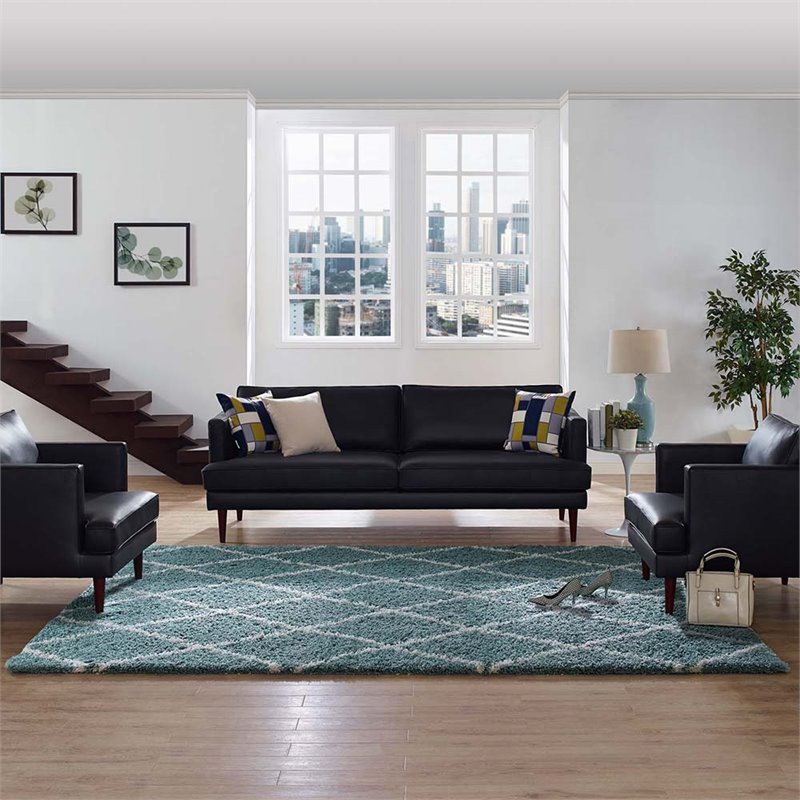 Modway Toryn 8' x 10' Diamond Lattice Shag Area Rug in Blue and Ivory