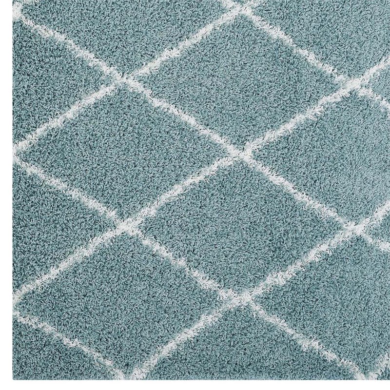Modway Toryn 8' x 10' Diamond Lattice Shag Area Rug in Blue and Ivory