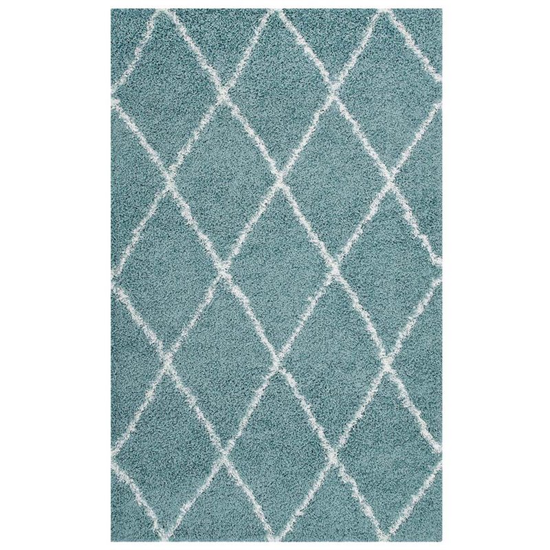 Modway Toryn 8' x 10' Diamond Lattice Shag Area Rug in Blue and Ivory