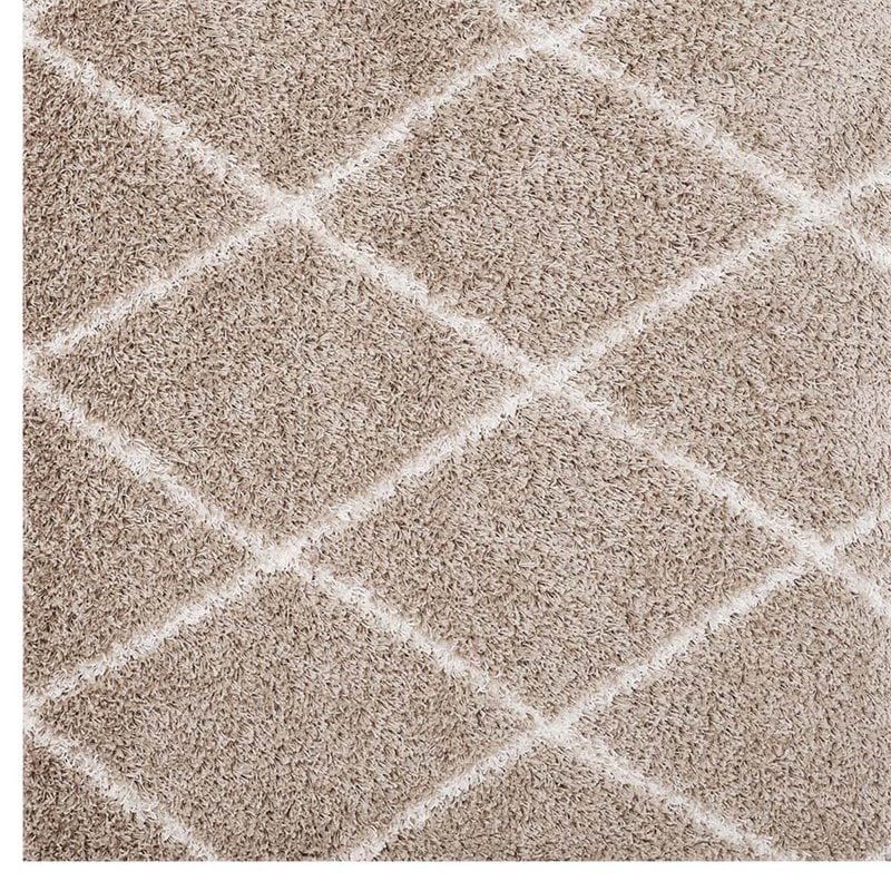 Modway Toryn 5' x 8' Diamond Lattice Shag Area Rug in Beige and Ivory