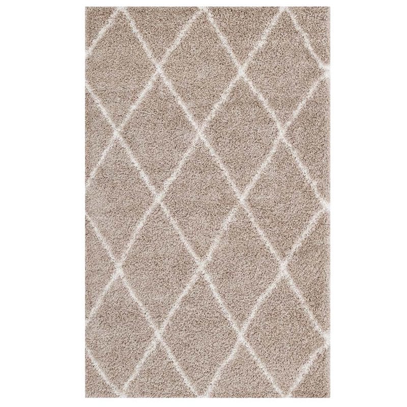Modway Toryn 5' x 8' Diamond Lattice Shag Area Rug in Beige and Ivory