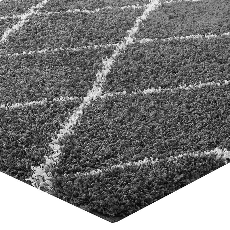 Modway Toryn 5' x 8' Diamond Lattice Shag Area Rug in Gray and Ivory