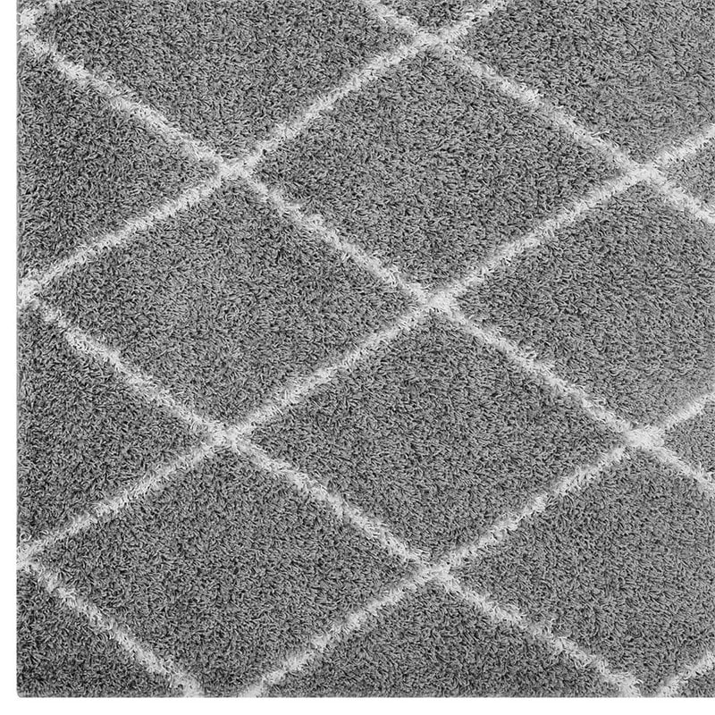 Modway Toryn 5' x 8' Diamond Lattice Shag Area Rug in Gray and Ivory