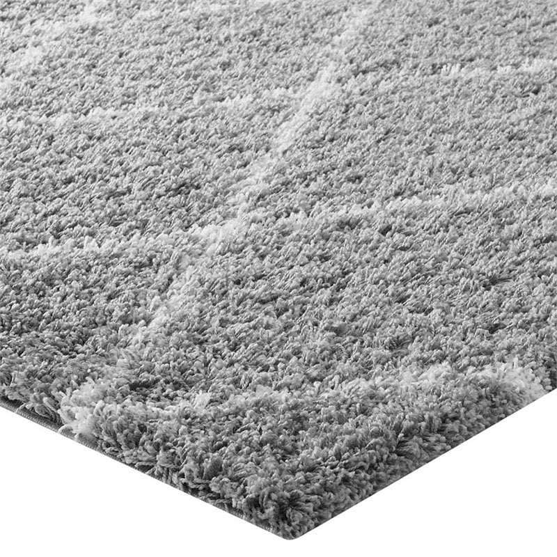 Modway Toryn 5' x 8' Diamond Lattice Shag Area Rug in Gray and Ivory