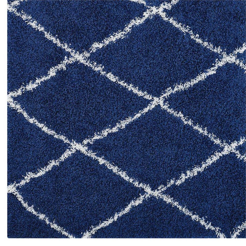 Modway Toryn 5' x 8' Diamond Lattice Shag Area Rug in Navy and Ivory