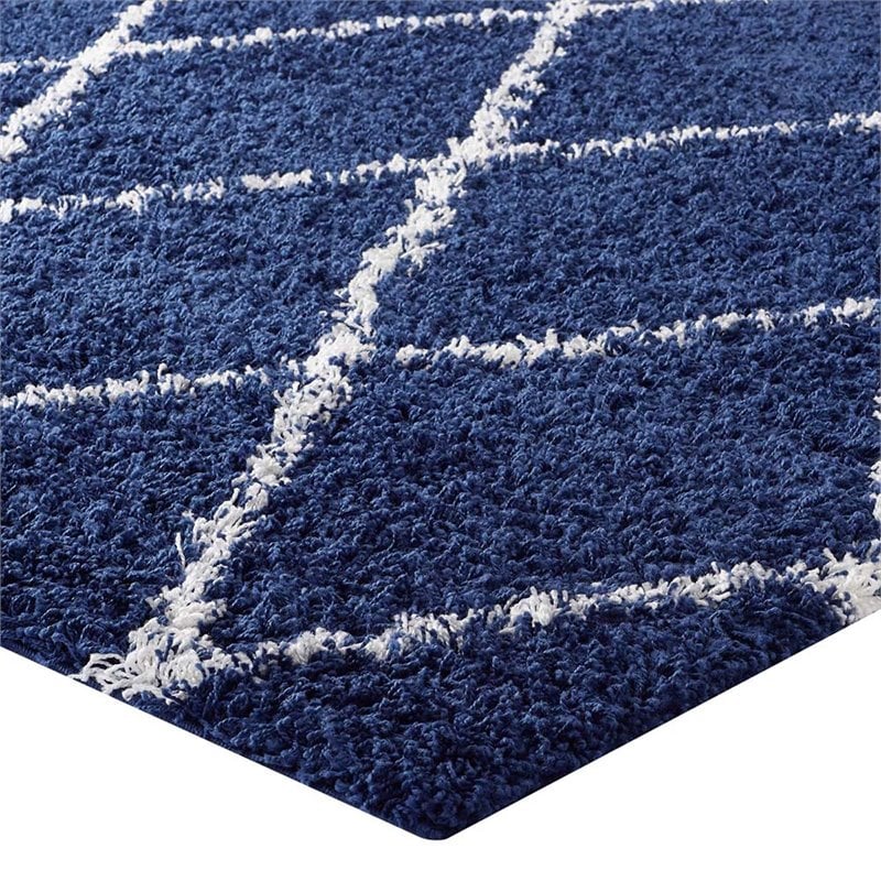 Modway Toryn 5' x 8' Diamond Lattice Shag Area Rug in Navy and Ivory