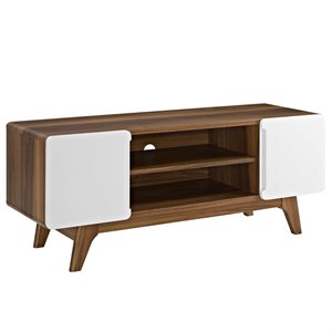 modway tread tv stand in walnut and white