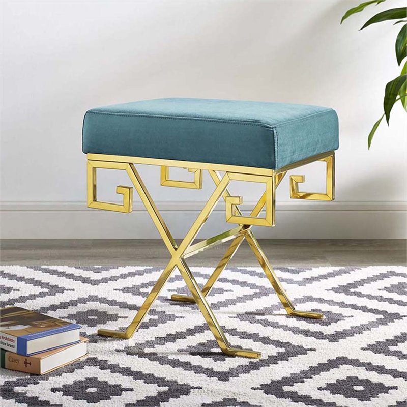 Modway Twist Velvet Ottoman in Gold and Sea Blue