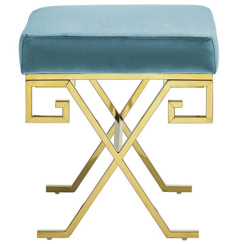 Modway Twist Velvet Ottoman in Gold and Sea Blue