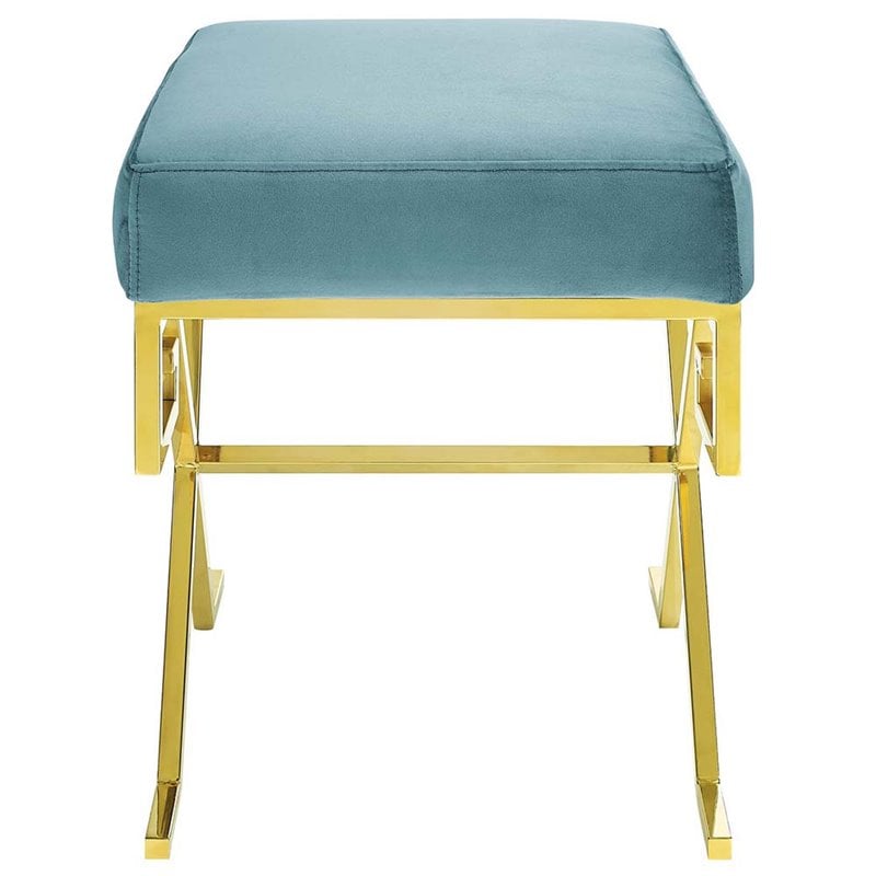 Modway Twist Velvet Ottoman in Gold and Sea Blue