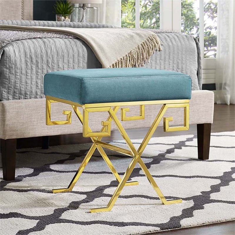 Modway Twist Velvet Ottoman in Gold and Sea Blue