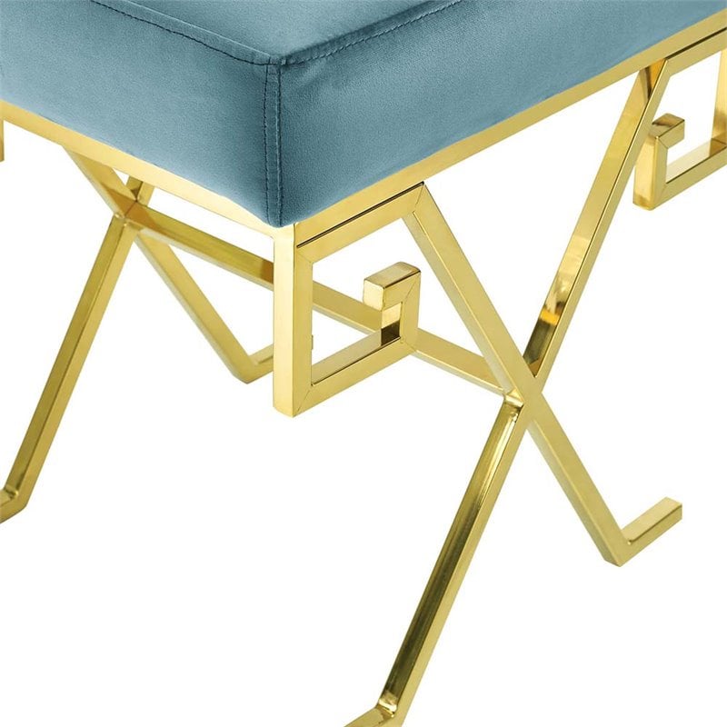 Modway Twist Velvet Ottoman in Gold and Sea Blue