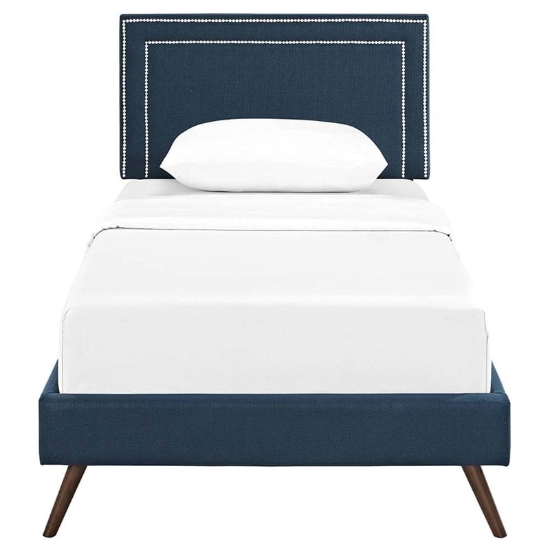 Modway Virginia Twin Fabric Platform Bed with Round Splayed Legs in Azure