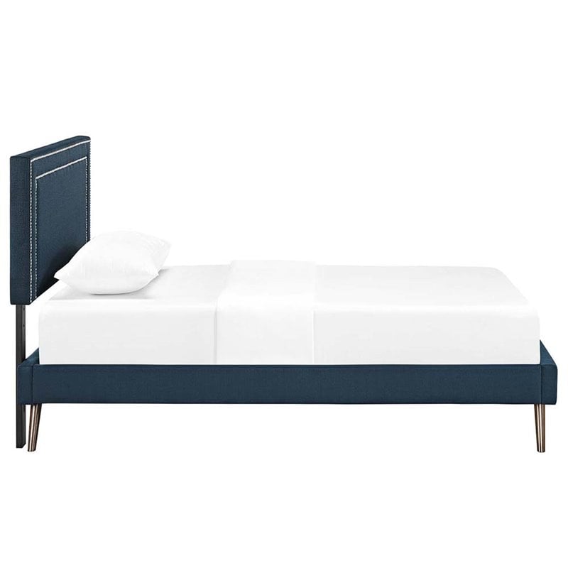 Modway Virginia Twin Fabric Platform Bed with Round Splayed Legs in Azure