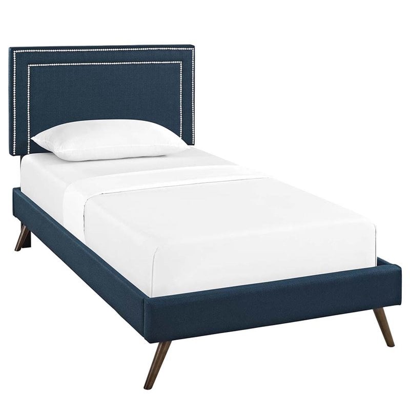 Modway Virginia Twin Fabric Platform Bed with Round Splayed Legs in Azure