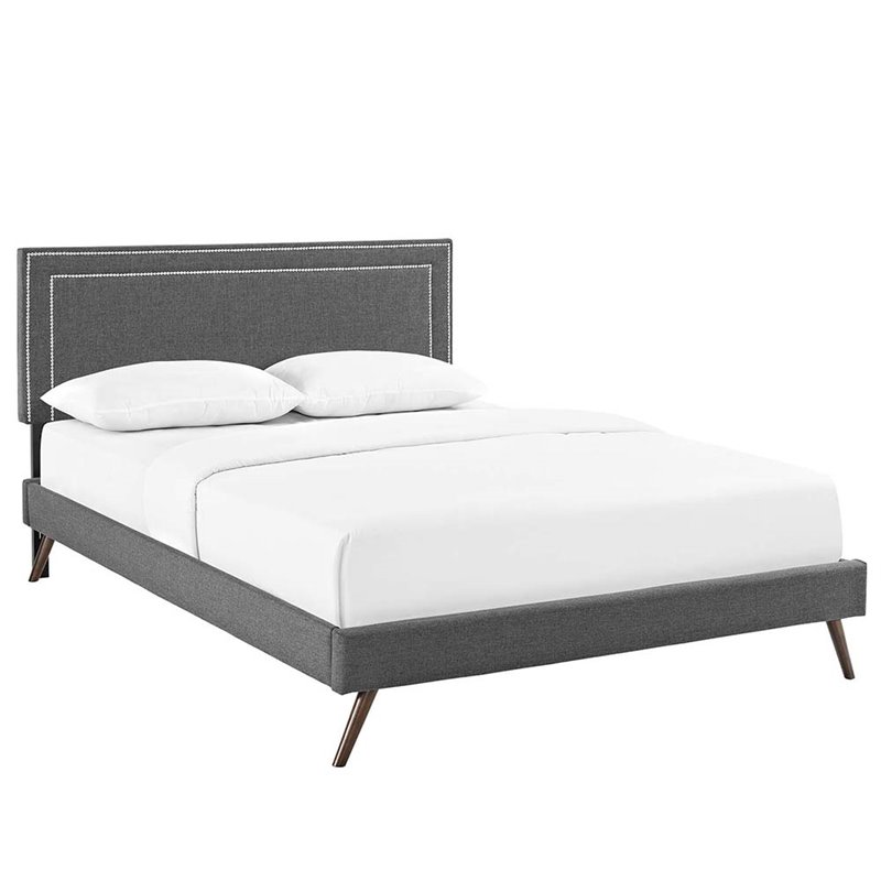 Modway Virginia Upholstered Full Platform Panel Bed in Gray