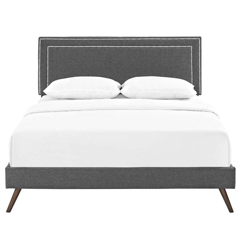 Modway Virginia Queen Fabric Platform Bed with Round Splayed Legs in Gray