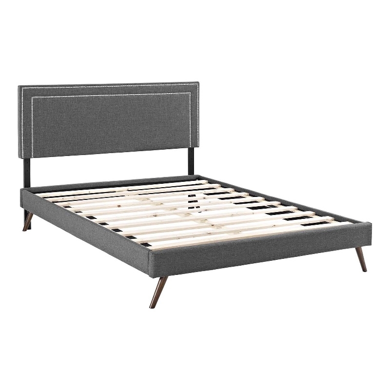 Modway Virginia Queen Fabric Platform Bed with Round Splayed Legs in Gray