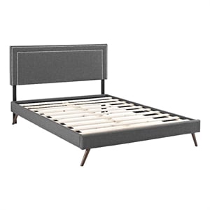 Modway Virginia Queen Fabric Platform Bed with Round Splayed Legs in Gray