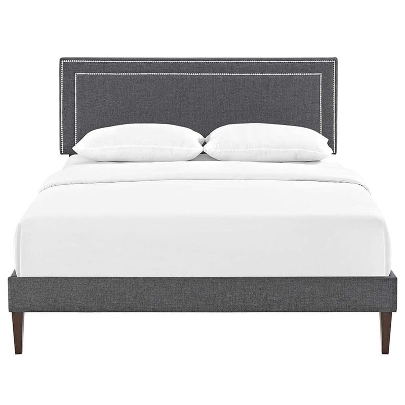 Modway Virginia Full Fabric Platform Bed with Squared Tapered Legs in Gray