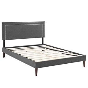 Modway Virginia Full Fabric Platform Bed with Squared Tapered Legs in Gray