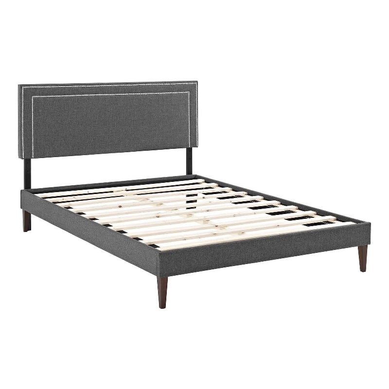 Modway Virginia Queen Fabric Platform Bed with Squared Tapered Legs in Gray