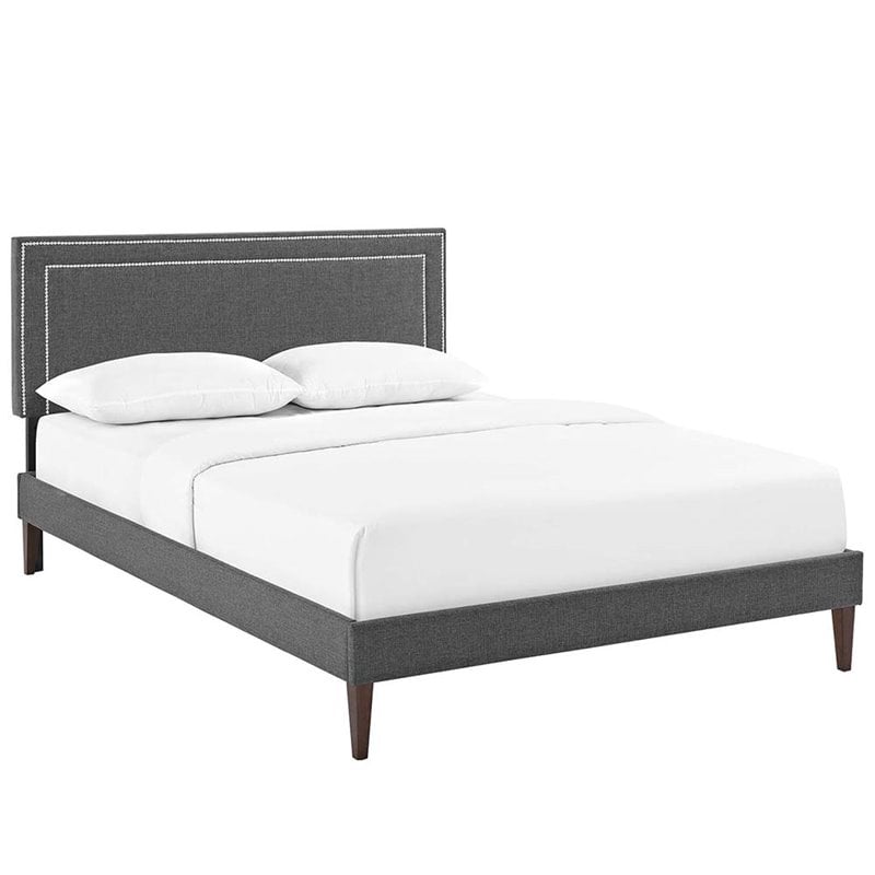 Modway Virginia Queen Fabric Platform Bed with Squared Tapered Legs in Gray