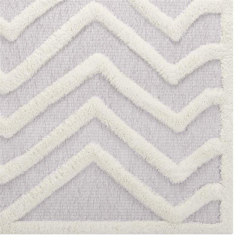 Modway Whimsical 5' x 8' Abstract Chevron Shag Area Rug in Ivory