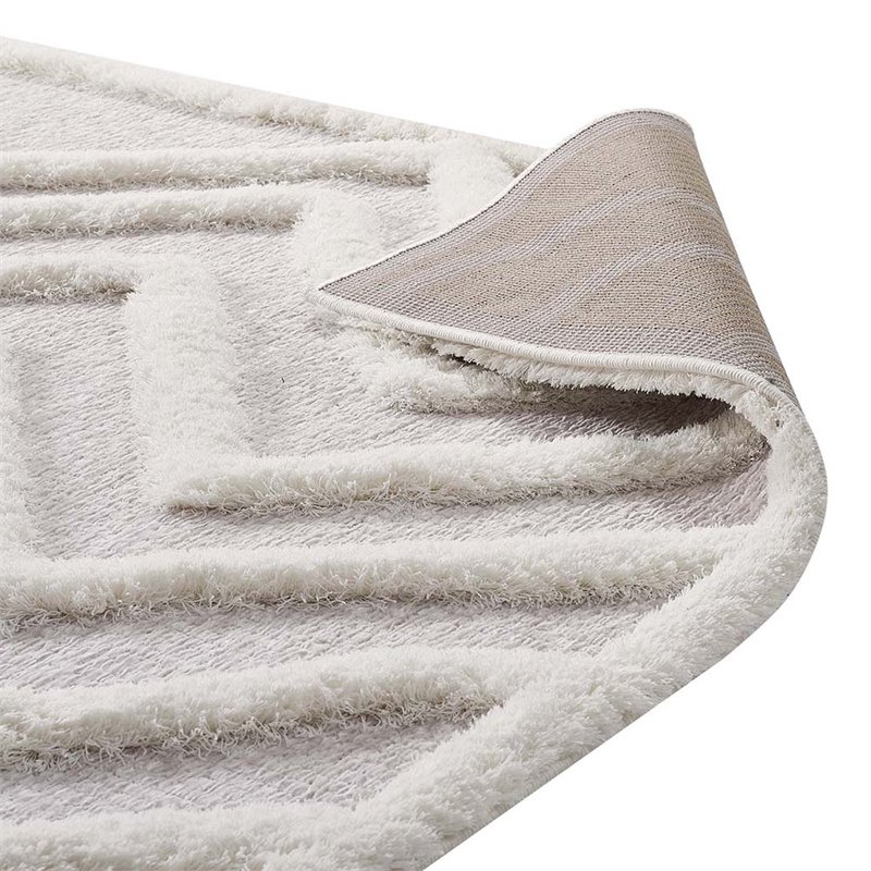 Modway Whimsical 5' x 8' Abstract Chevron Shag Area Rug in Ivory