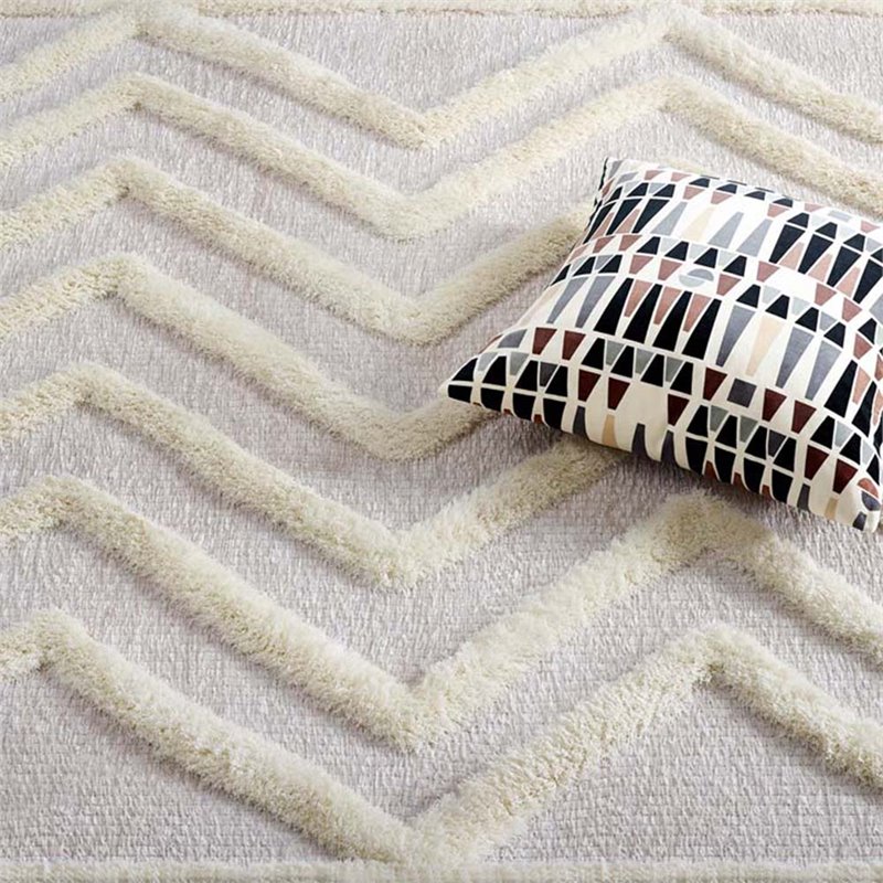 Modway Whimsical 5' x 8' Abstract Chevron Shag Area Rug in Ivory