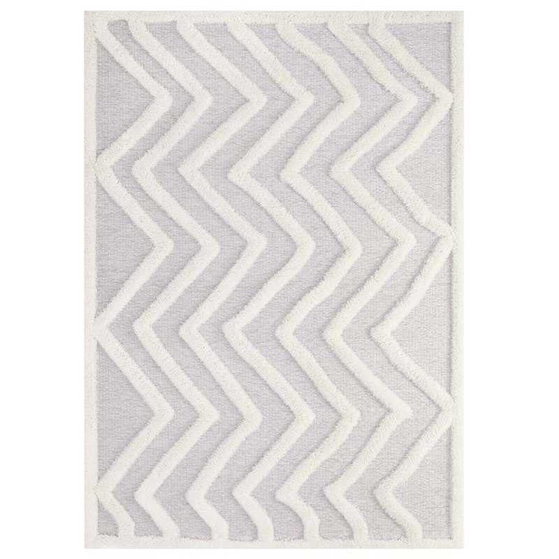 Modway Whimsical 5' x 8' Abstract Chevron Shag Area Rug in Ivory