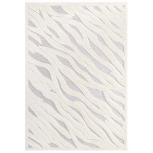 modway whimsical abstract wavy striped shag area rug in ivory and light gray